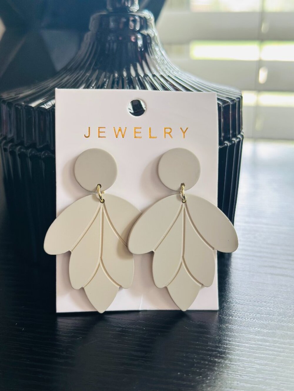 NEW Matte Cream Leaf Petal Statement Earrings Abstract Modern Boho Chic